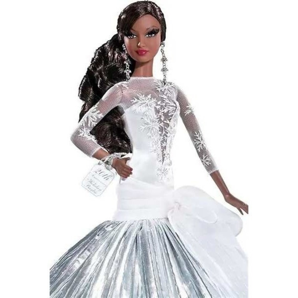 Mattel 2008 Holiday Barbie 20th Anniversary African American Doll Silver Gown - Picture 4 of 4